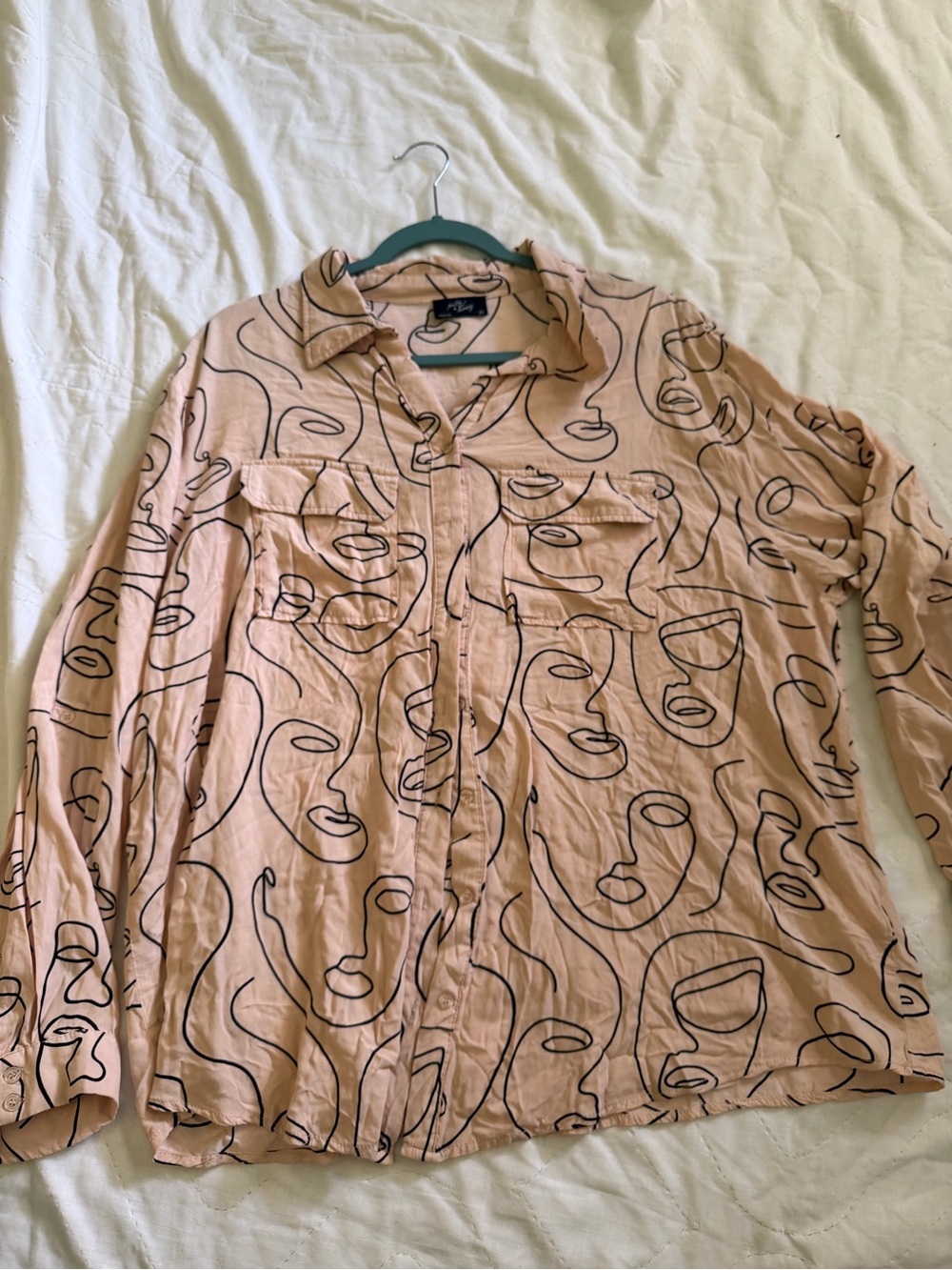 Milk & Honey Nude Abstract Line Art Button-Up Shirt 3XL